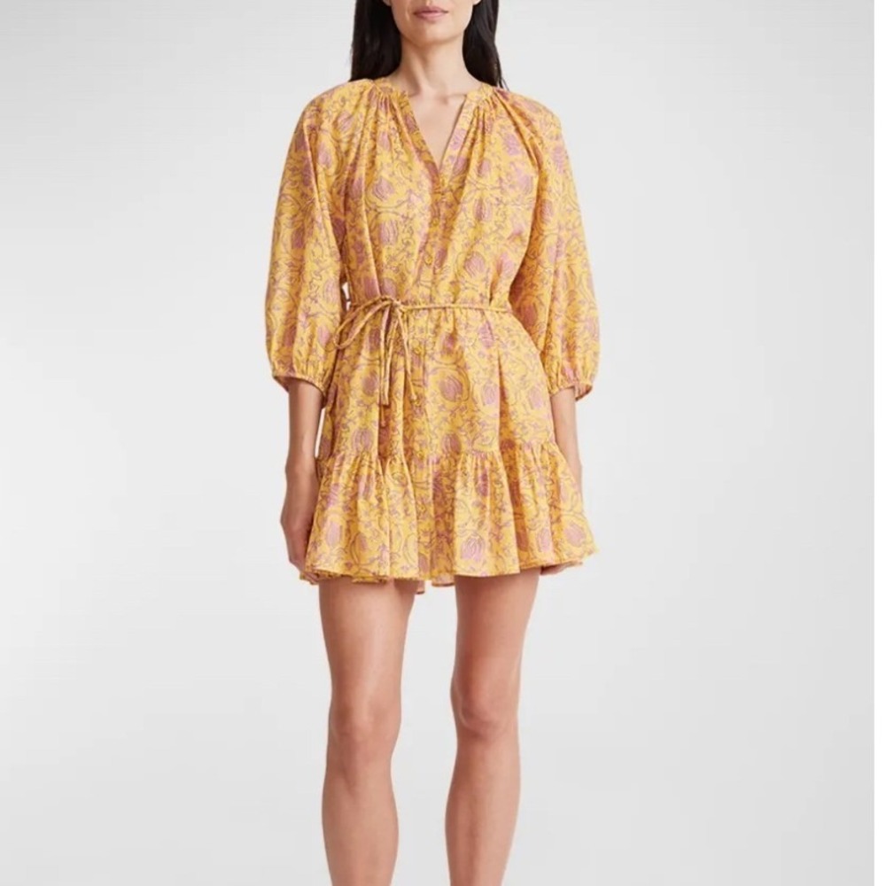A Piece Apart Mitte Yellow Floral Organic Cotton‎ Mini Dress Women's Size Small